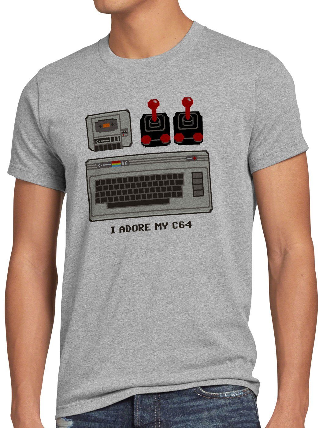 Adore C64 grau style3 classic My I meliert Herren heimcomputer T-Shirt Print-Shirt