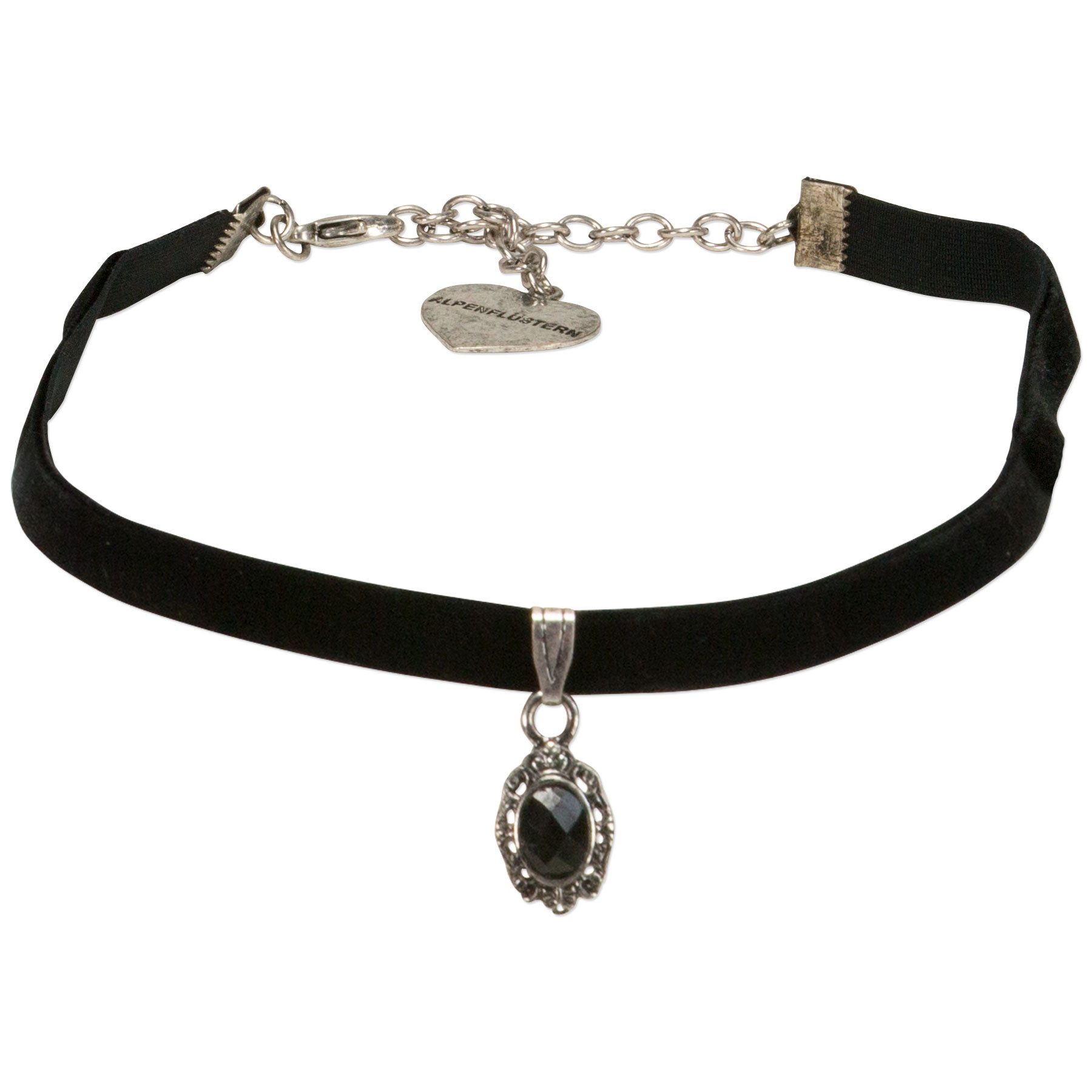 Alpenflüstern Choker Samt-Kropfband Trachten-Stein (schwarz), - nostalgische Trachtenkette enganliegend, Halskette elastisch, elegan
