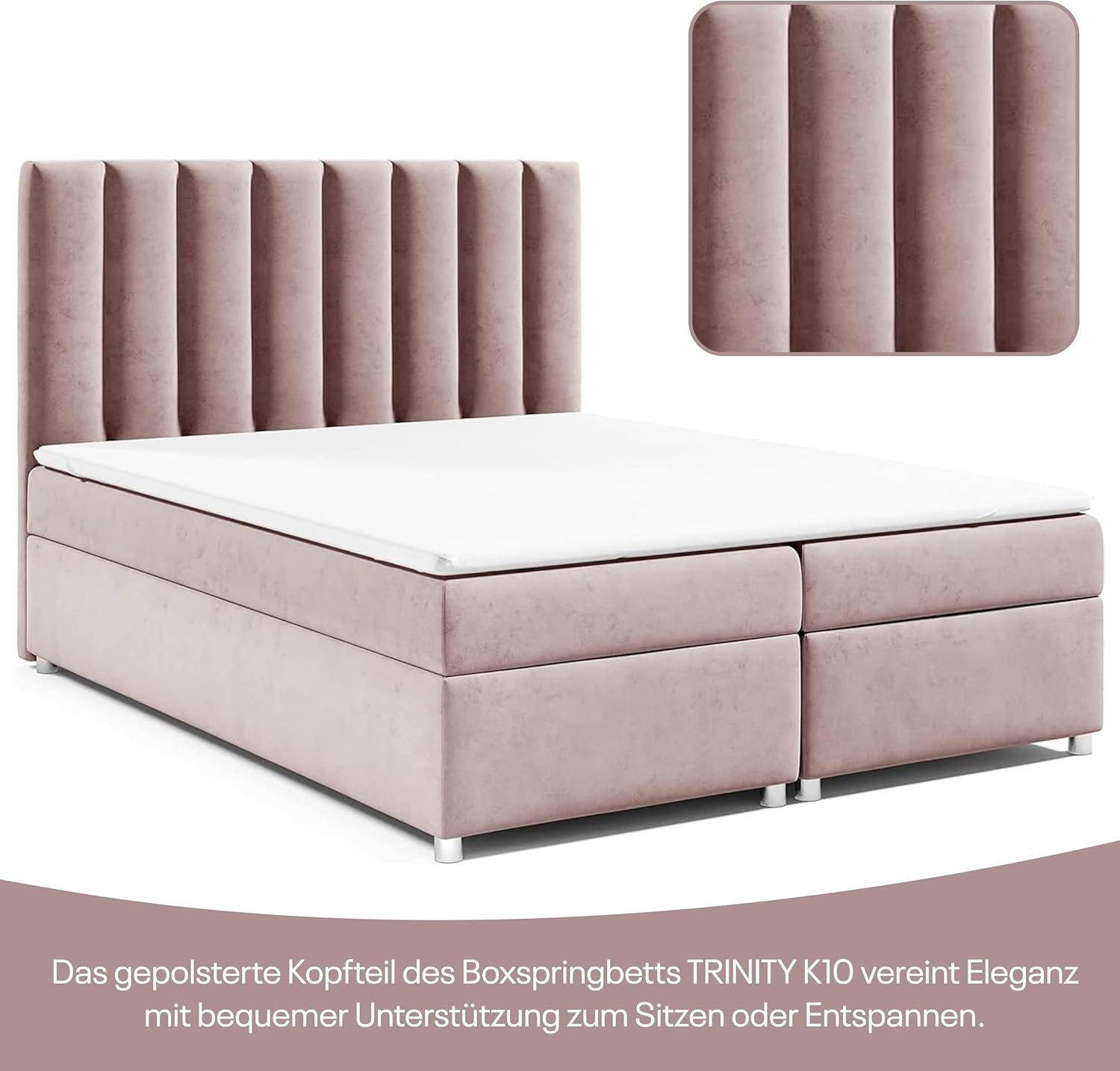 Best for Home Boxspringbett Trinity K-10 mit zwei Bettkasten und Komfort Topper H3 (Bonell-Matratze, gepolstertes Kopfteil, Doppelbett versch. Größen, 140x200 160x200 180x200 200x200 cm), Handwerksqualität, TOP Preis-Leistungs-Verhältnis