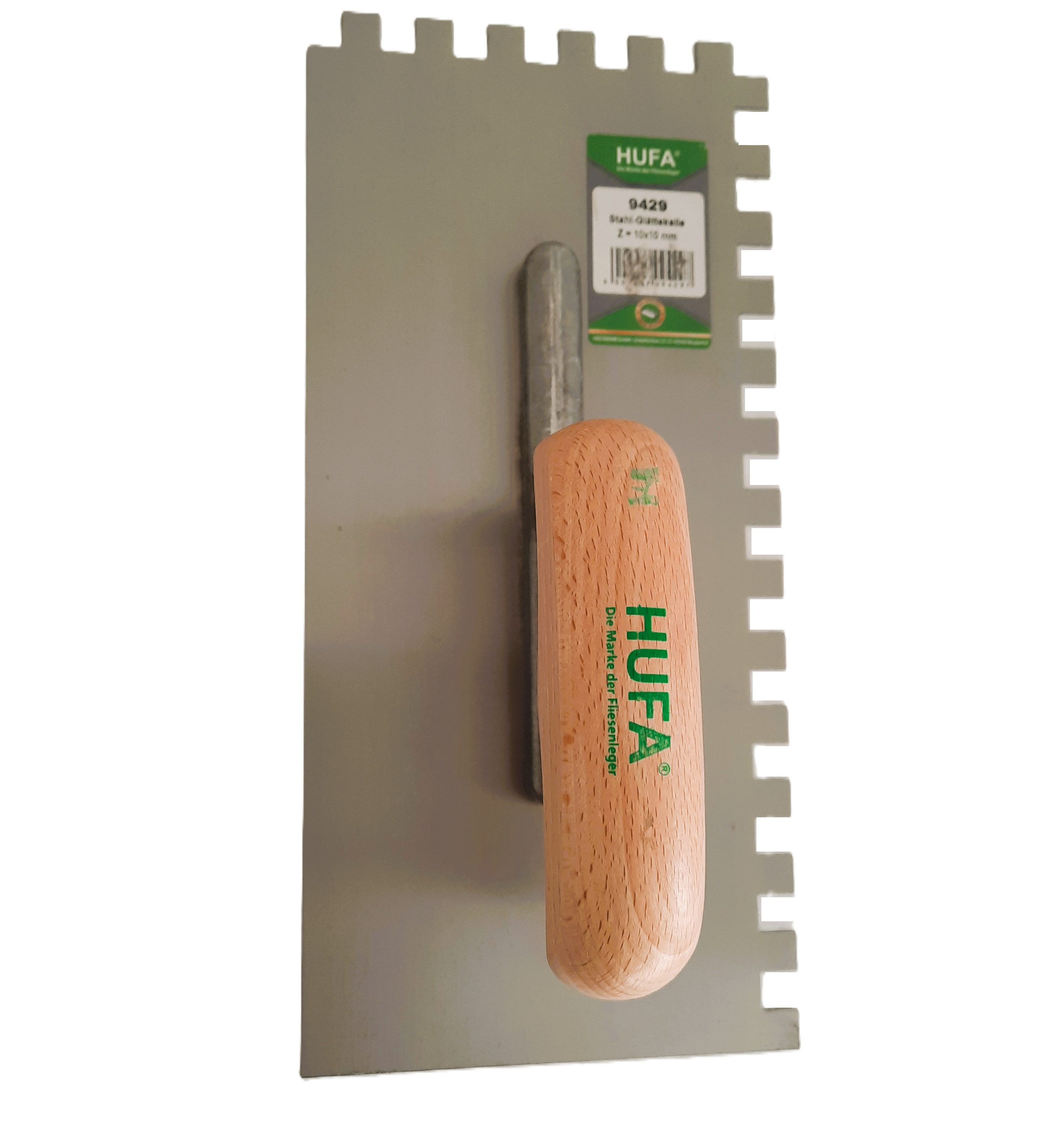 Hufa Zahnkelle Hufa Glättekelle Stahl Holzgriff 280mm x 130mm 10x10mm gezahnt