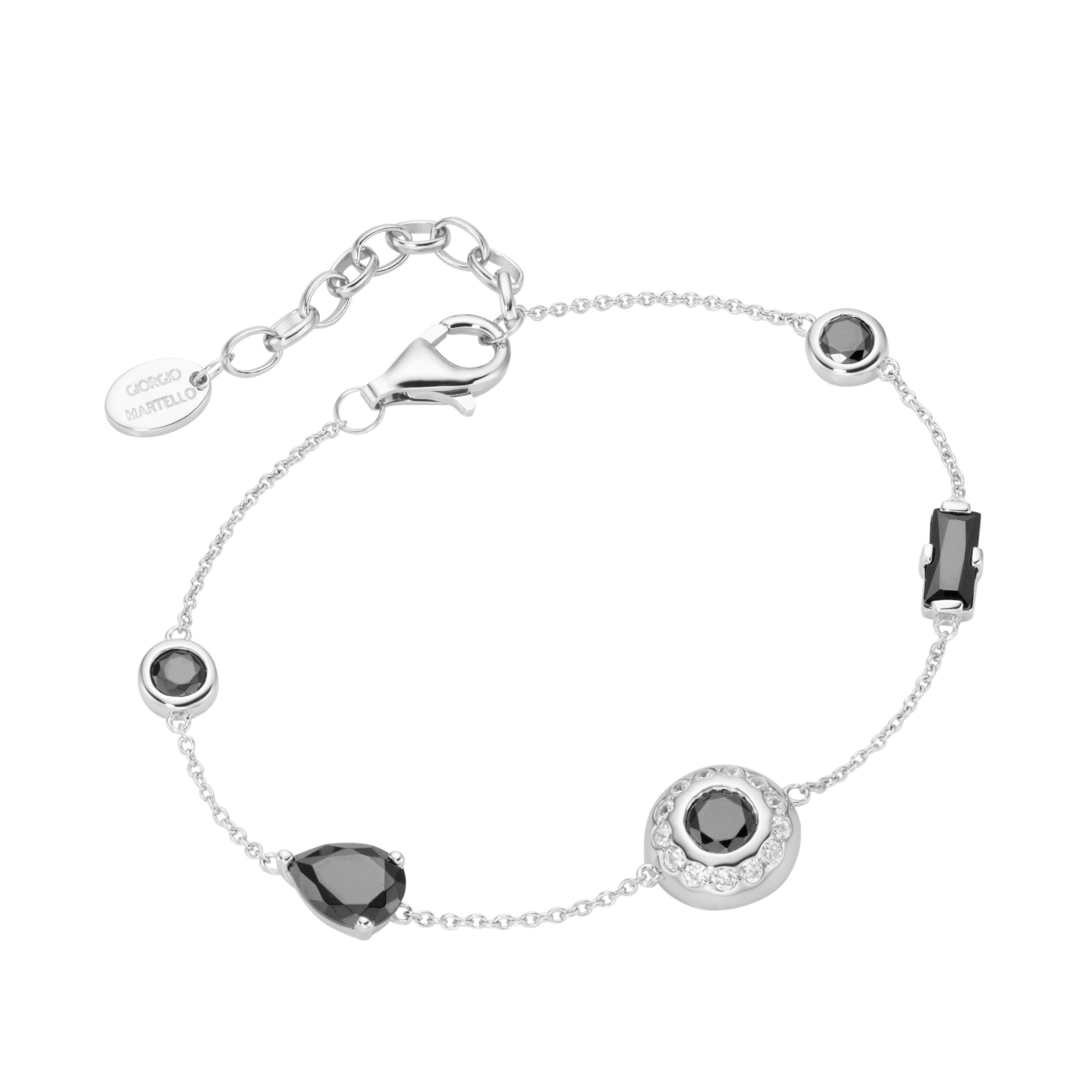 GIORGIO MARTELLO MILANO Armband verschiedene Zwischenteile, Zirkonia schwarz + weiß, Silber 925 | Silberarmbänder