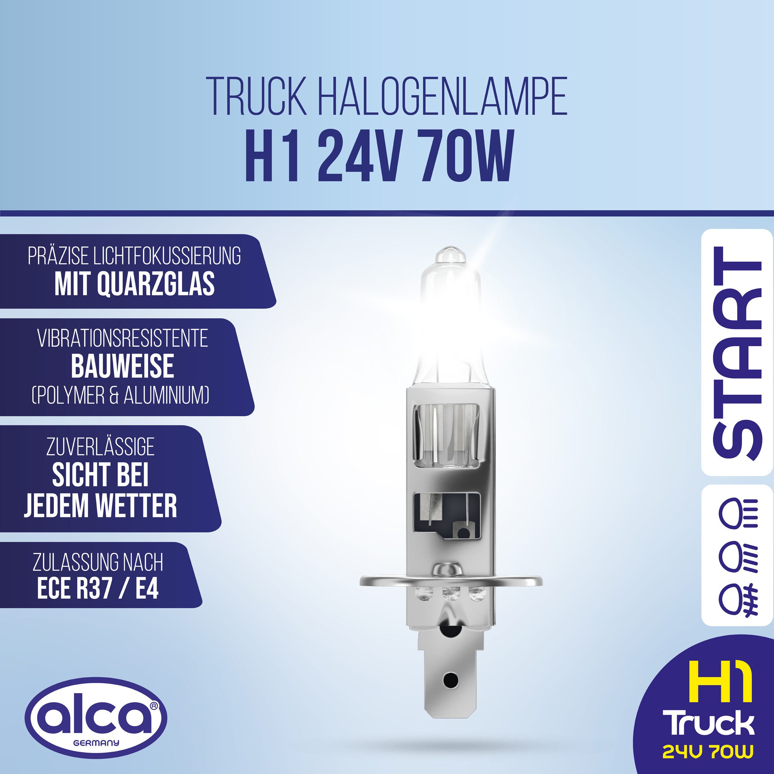 alca KFZ-Ersatzleuchte H1 Halogenlampe LKW 24V 70W P14.5s, für Scheinwerfer, Fernlicht, 1 St.