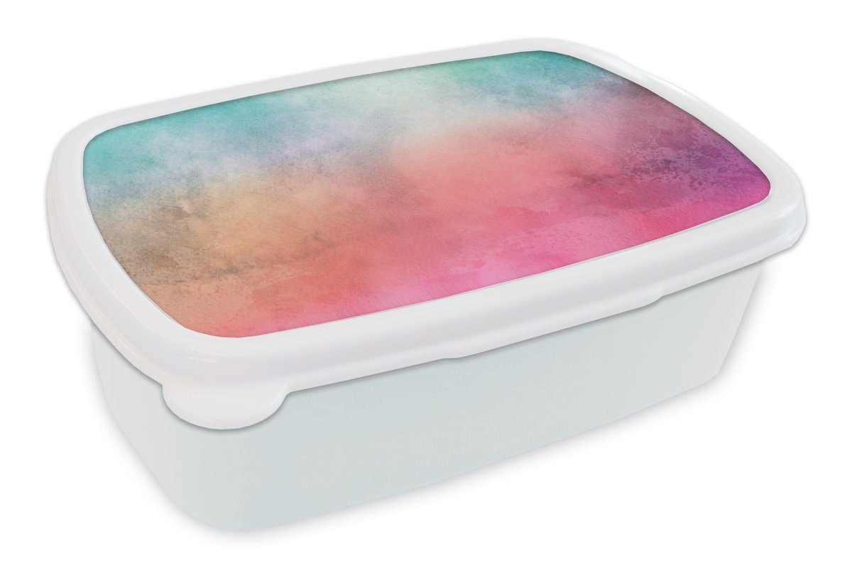 MuchoWow Lunchbox Aquarell - Rosa - Lila - Grün, Kunststoff, (2-tlg), Brotbox für Kinder und Erwachsene, Brotdose, für Jungs und Mädchen weiß