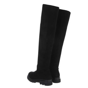 Ital-Design Damen Freizeit Overkneestiefel Blockabsatz Overknees in Schwarz