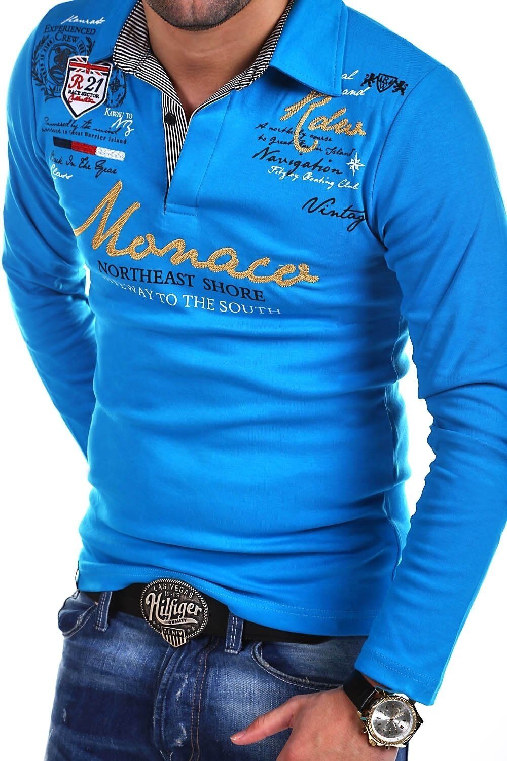 behype Poloshirt "MONACO" mit trendigen Stickereien günstig online kaufen