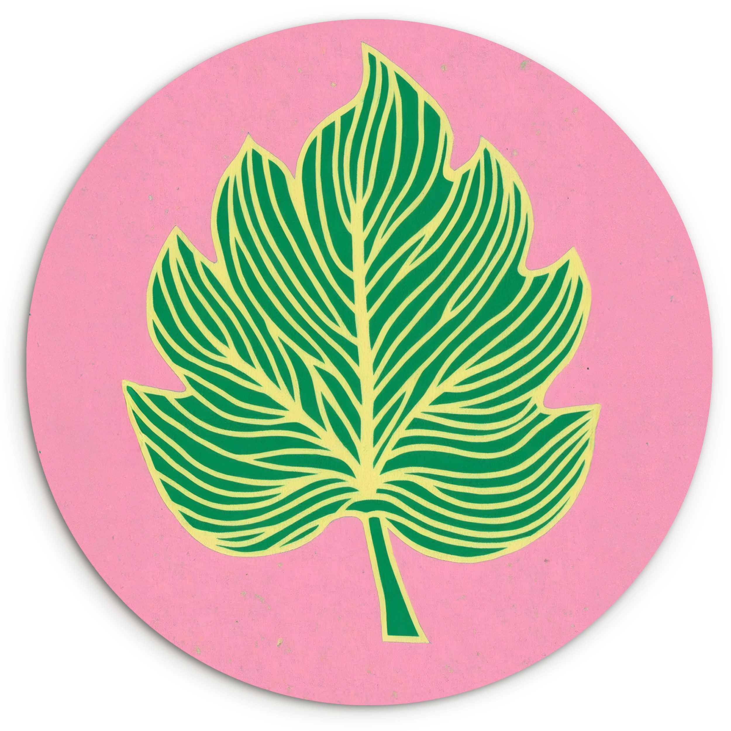 MuchoWow Gemälde Blatt - Grün - Illustration - Minimalistisch, Fotodruck (1 St), Kreis Wanddekoration, Rundes Wandbild, 30x30 cm