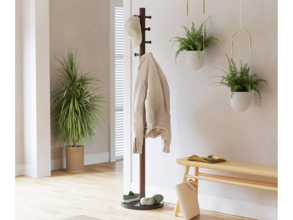 Umbra Garderobenständer Pillar, Kleiderständer freistehend, 8 Garderobenhaken, 168cm hoch, black walnut