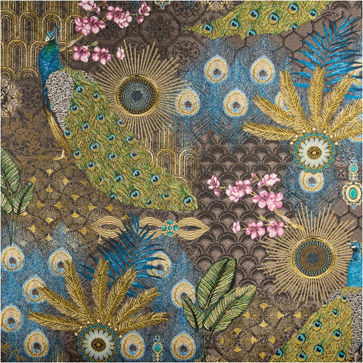 SCHÖNER LEBEN. Stoff Jacquard Dekostoff Meterware Peacock Extravagant Pfau blau grün 140cm