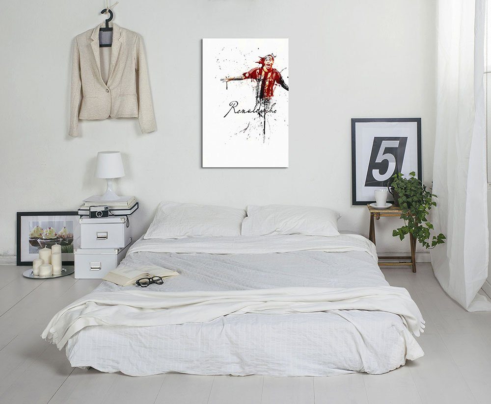 Sinus Art Leinwandbild Ronaldinho III 90x60cm Keilrahmenbild Kunstbild Aquarell Art Wandbild auf Leinwand fertig gerahmt O
