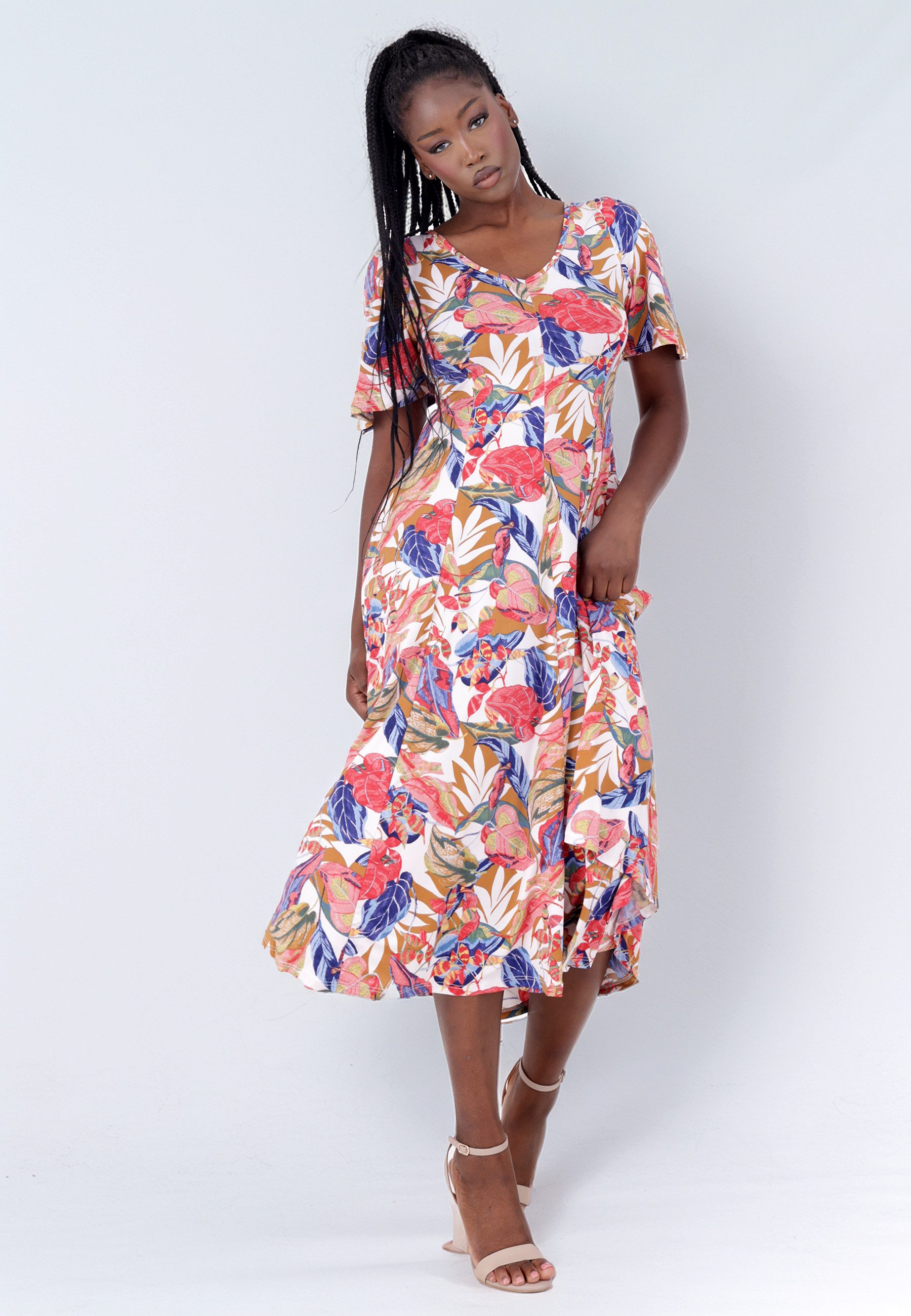 YC Fashion & Style Sommerkleid mit Rückenausschnitt und lebendigem Muster A günstig online kaufen