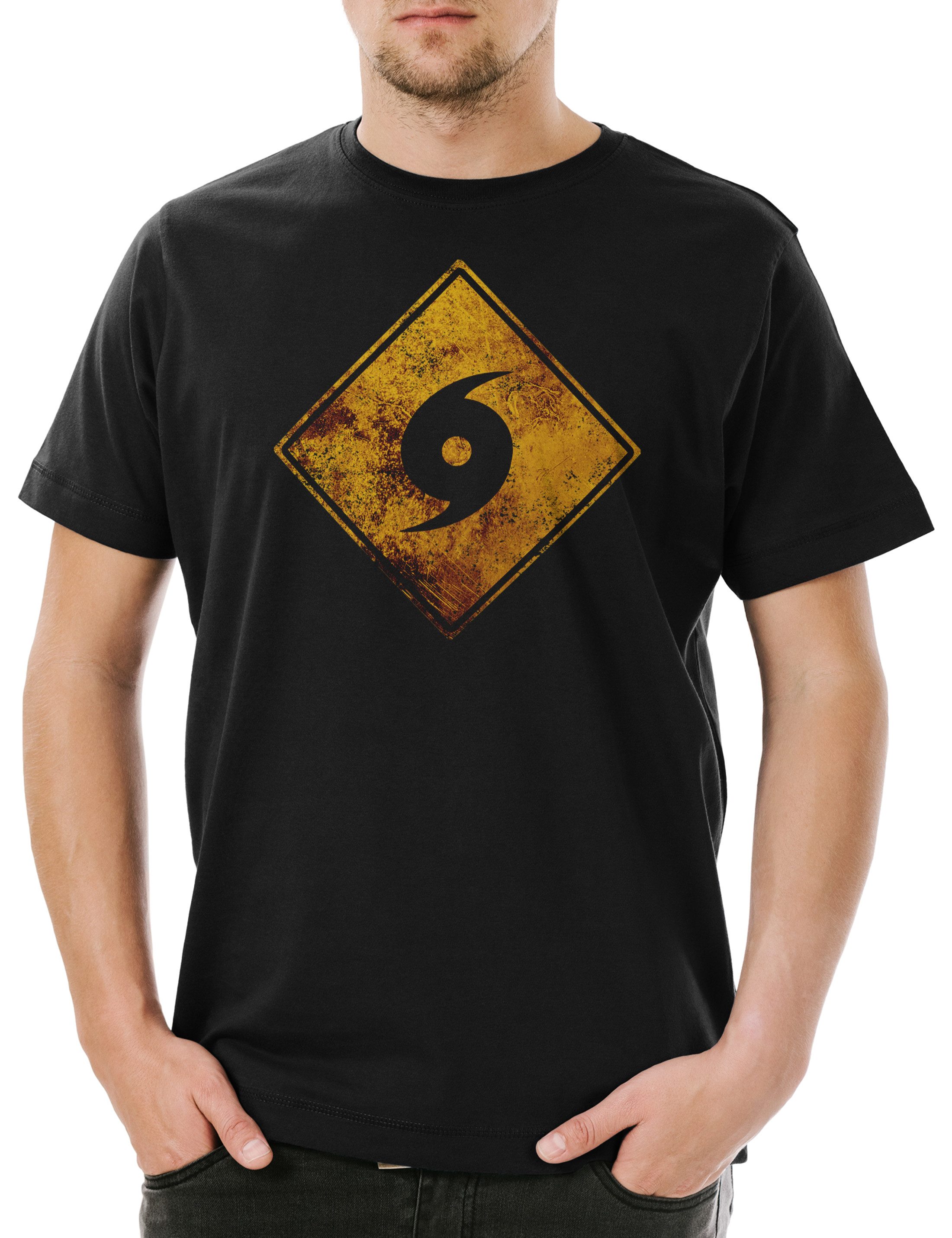 Print-Shirt Hurricane Warning Sign Herren T-Shirt Warnung Schild Hurricanes