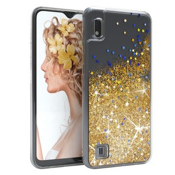 EAZY CASE Handyhülle Liquid Glittery Case für Samsung Galaxy A10 6,2 Zoll, Durchsichtig Back Case Handy Softcase Silikonhülle Glitzer Cover Gold
