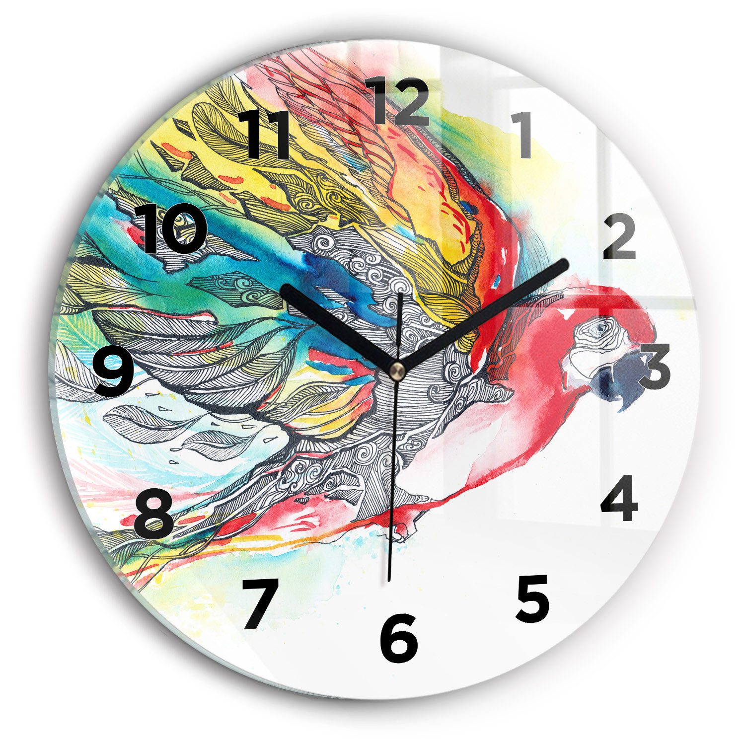 Tulup Wanduhr Glasuhr Bunter Papagei Uhr günstig online kaufen