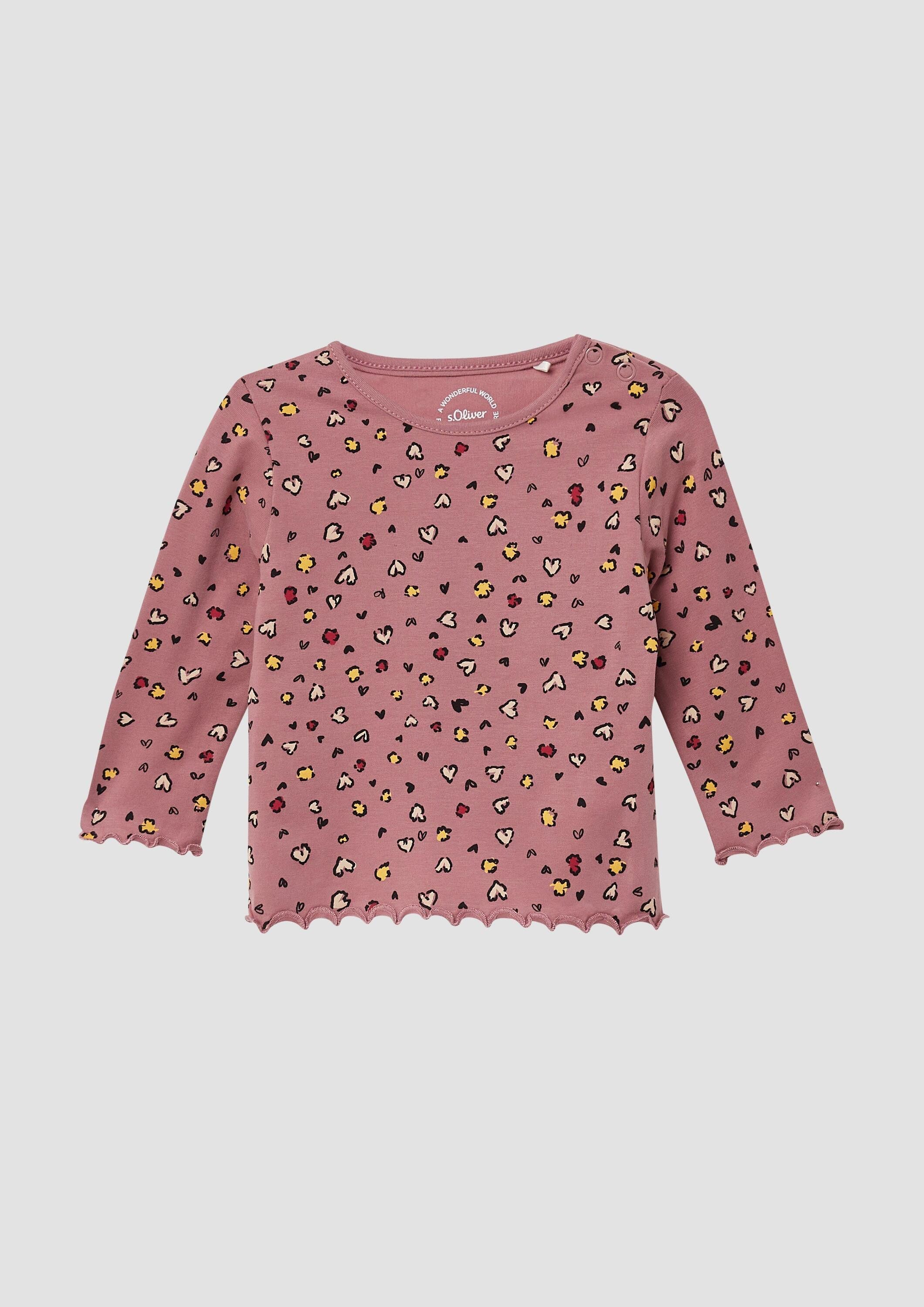 s.Oliver Langarmshirt T-Shirt Langarmshirt mit All-over-Print und Rollsaum