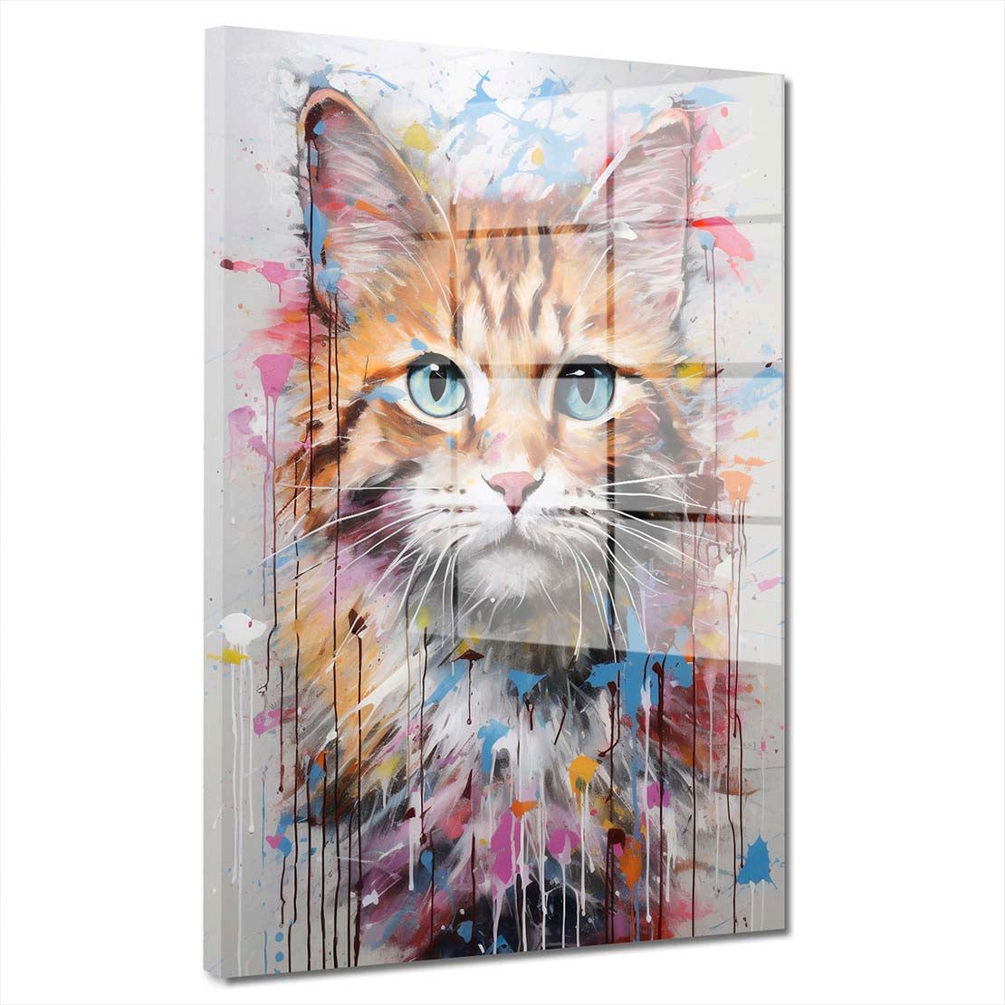 Artedinoi Acrylglasbild Katze Acrylglasbild Wandbild Abstrakt Bunt Tier Modern Deko XXL