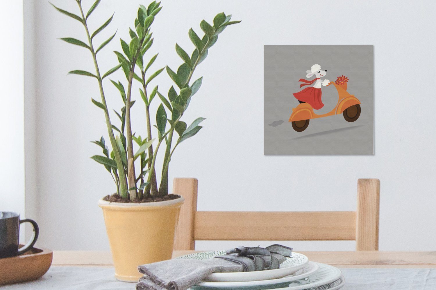 OneMillionCanvasses® Leinwandbild Illustration (1 Wohnzimmer eines Hundes Vespa, Bilder auf Schlafzimmer für einer Leinwand St)