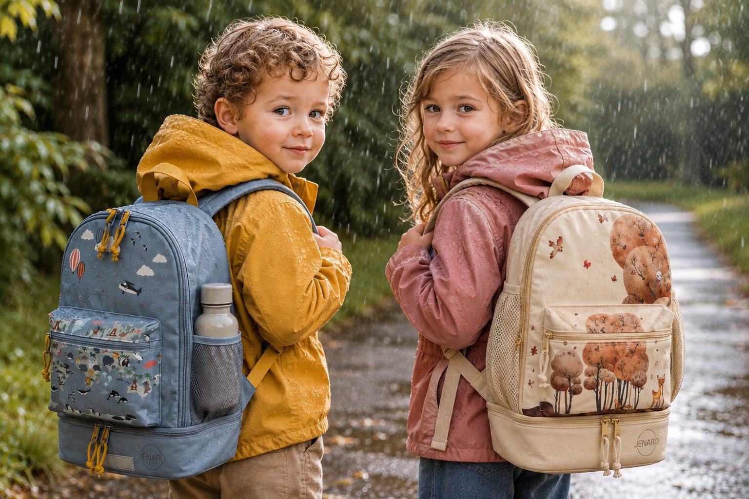 JENARD Kinderrucksack leicht wasserabweisend mit Brotdosen & Trinkflaschen Fach, Leicht, wasserabweisend, reflektierend, ergonomisch