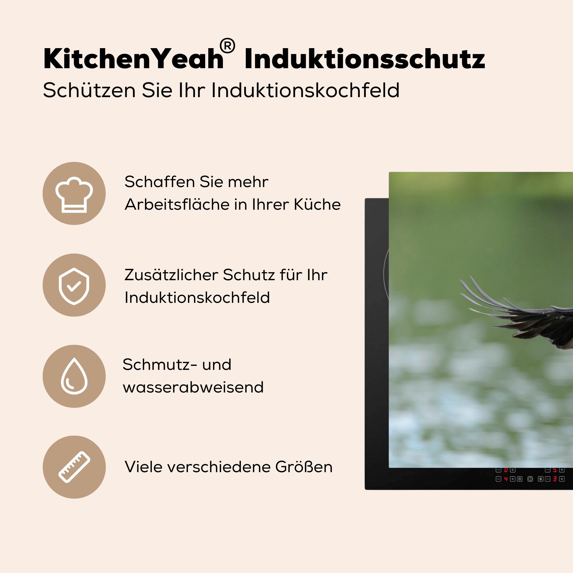 Vinyl, cm, - Induktionskochfeld küche, Ceranfeldabdeckung die Vogel 81x52 Krähe - (1 Herdblende-/Abdeckplatte Schutz Wasser, MuchoWow für tlg),