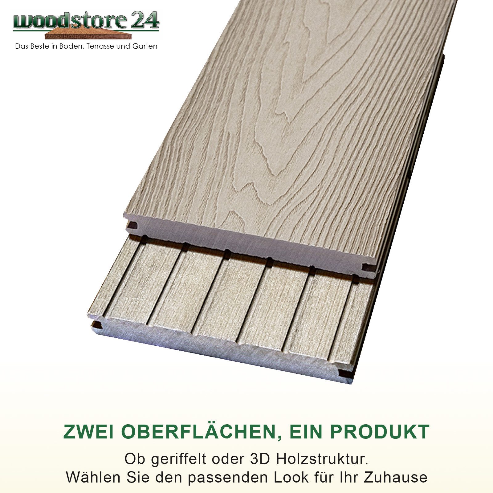 Woodstore24 Terrassendielen WoodoMalta WPC Massivdiele in Holzoptik für den Garten mit Clipsystem, (Bodenbelag Komplettset mit Unterkonstruktion, Clip-Befestigung, 2,4m L x 14,6cm B x 1,8cm Stärke, in grau, anthrazit & braun), Holzoptik, Klicksystem, Außenbereich, Gastronomie geeignet, wetterfest