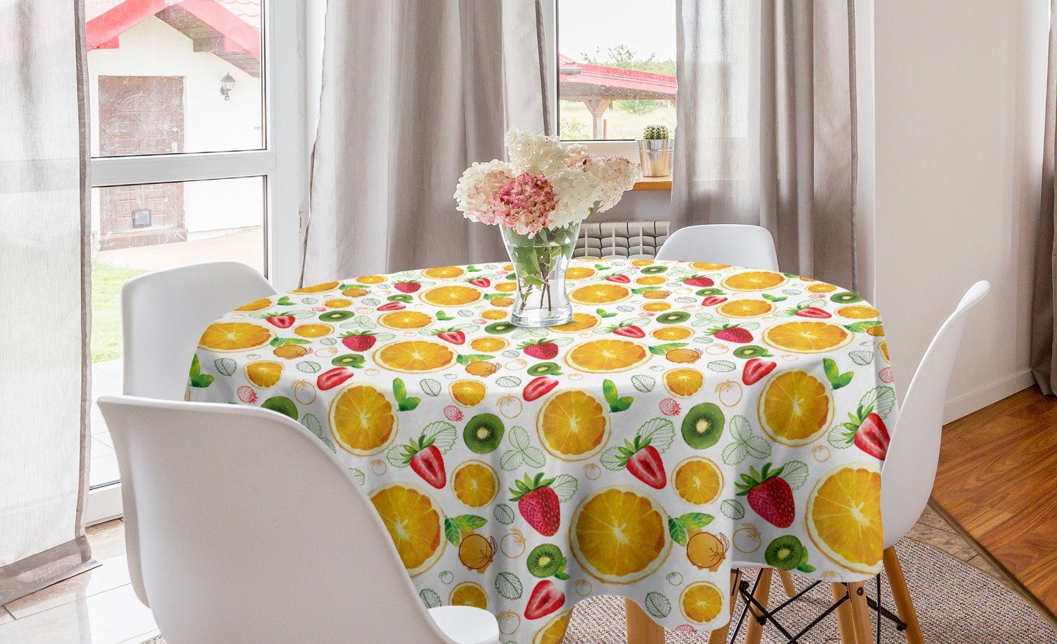 Abakuhaus Tischdecke Kreis Tischdecke Abdeckung für Esszimmer Küche Dekoration, Früchte Frische Zitrus Kiwi Lemon