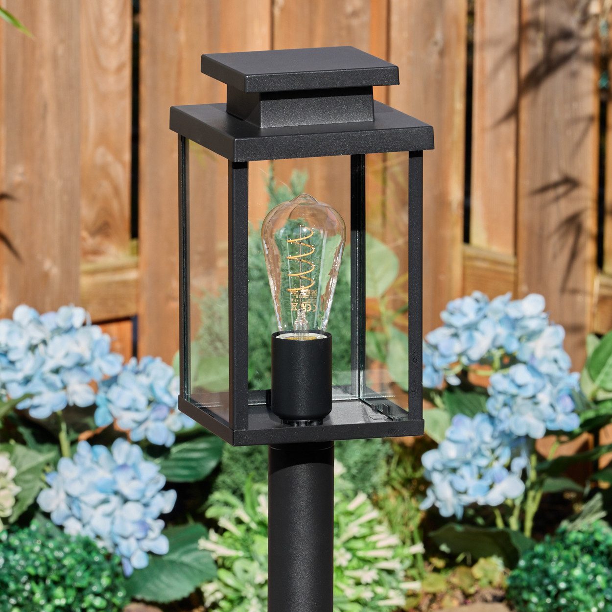 hofstein Pollerleuchte Außenwegeleuchte aus Metall/Glas in Schwarz/Klar, Wegelampe im Antik/Landhaus/Vintage-Design, Höhe 100,5 cm, E27, IP44