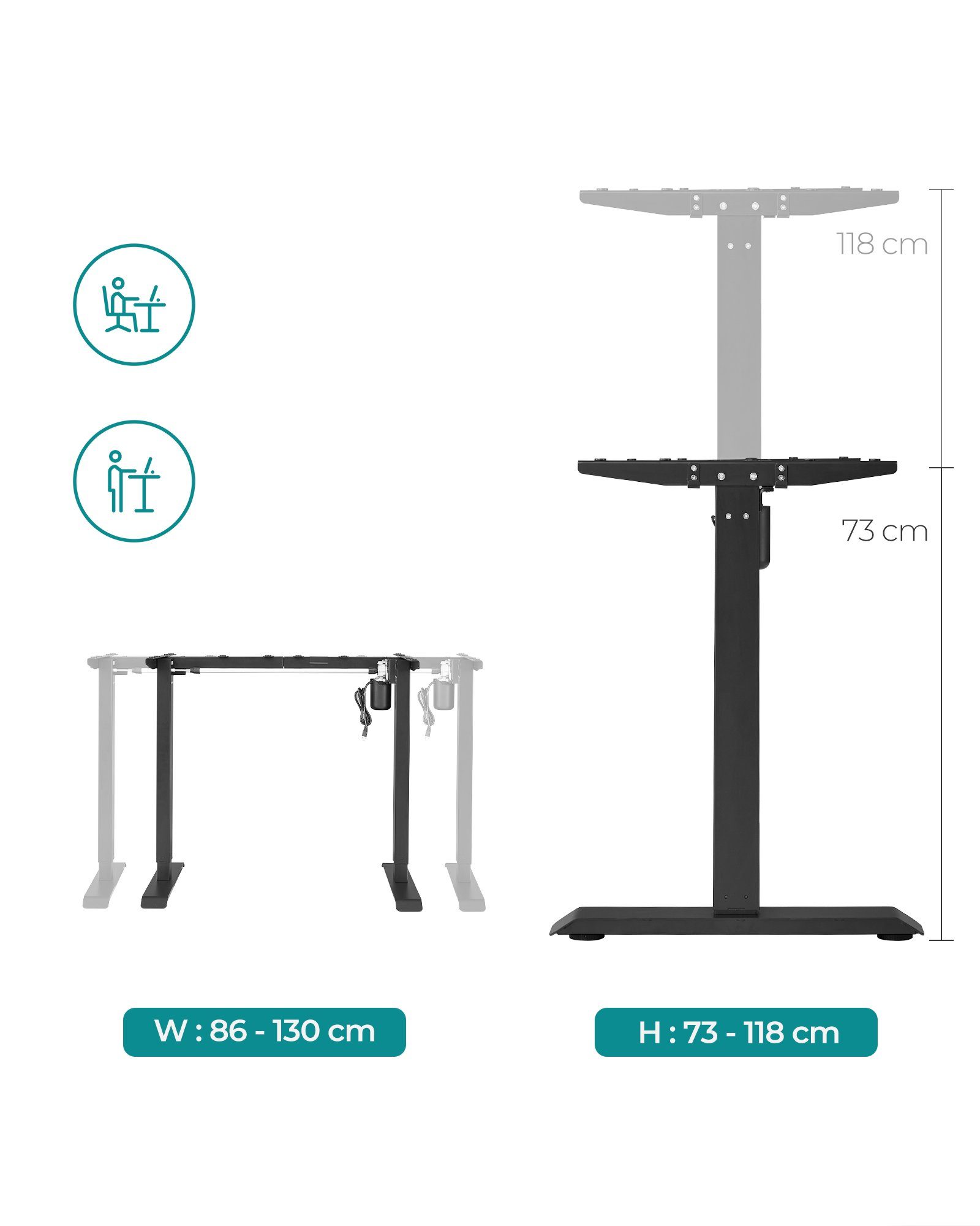 Computertisch höhenverstellbar schwarz elektrisch Tischgestell SONGMICS schwarz | Schreibtisch,