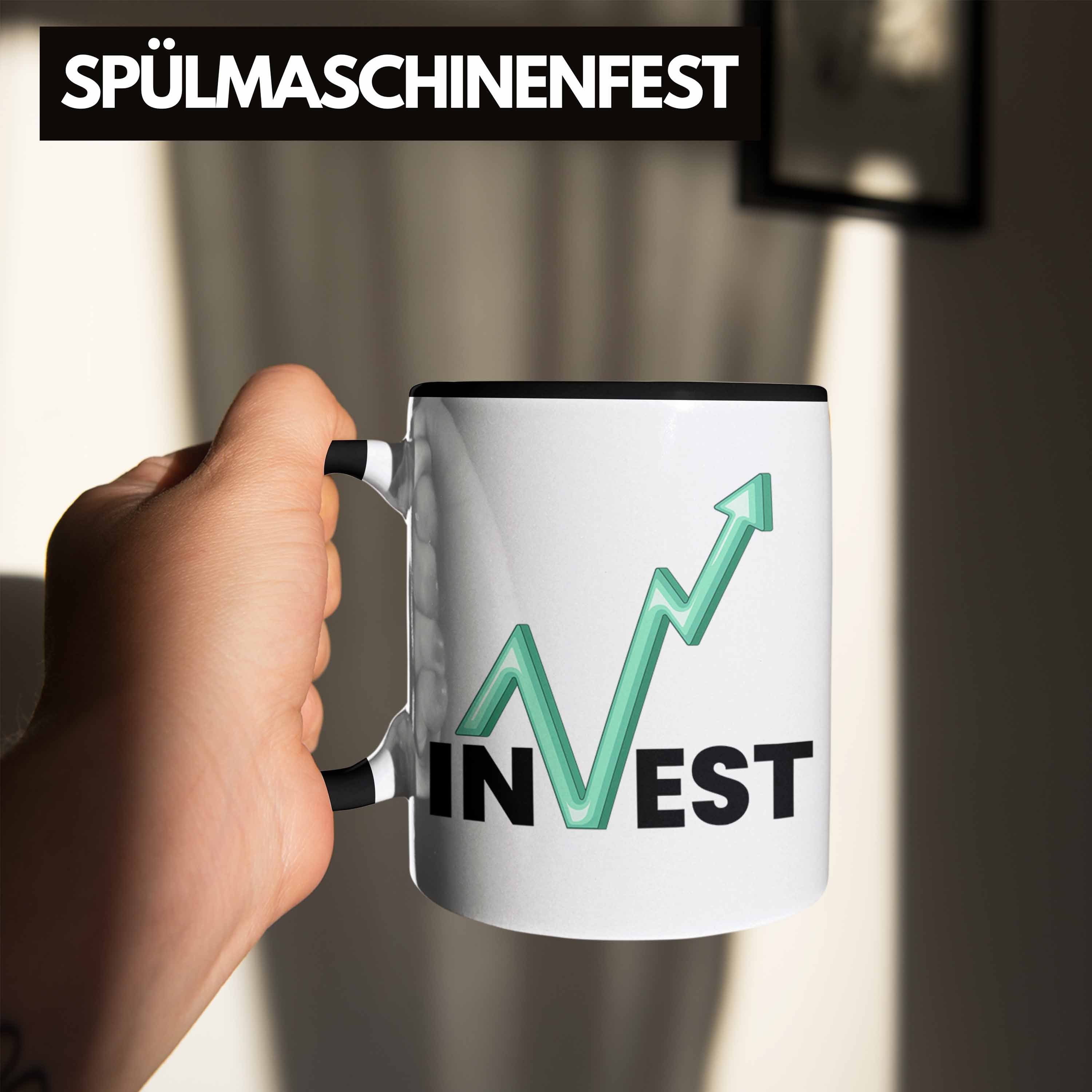 Trendation Tasse "Invest" Tasse Trader Schwarz Investment Li Börsenfans und Aktien für Geschenk