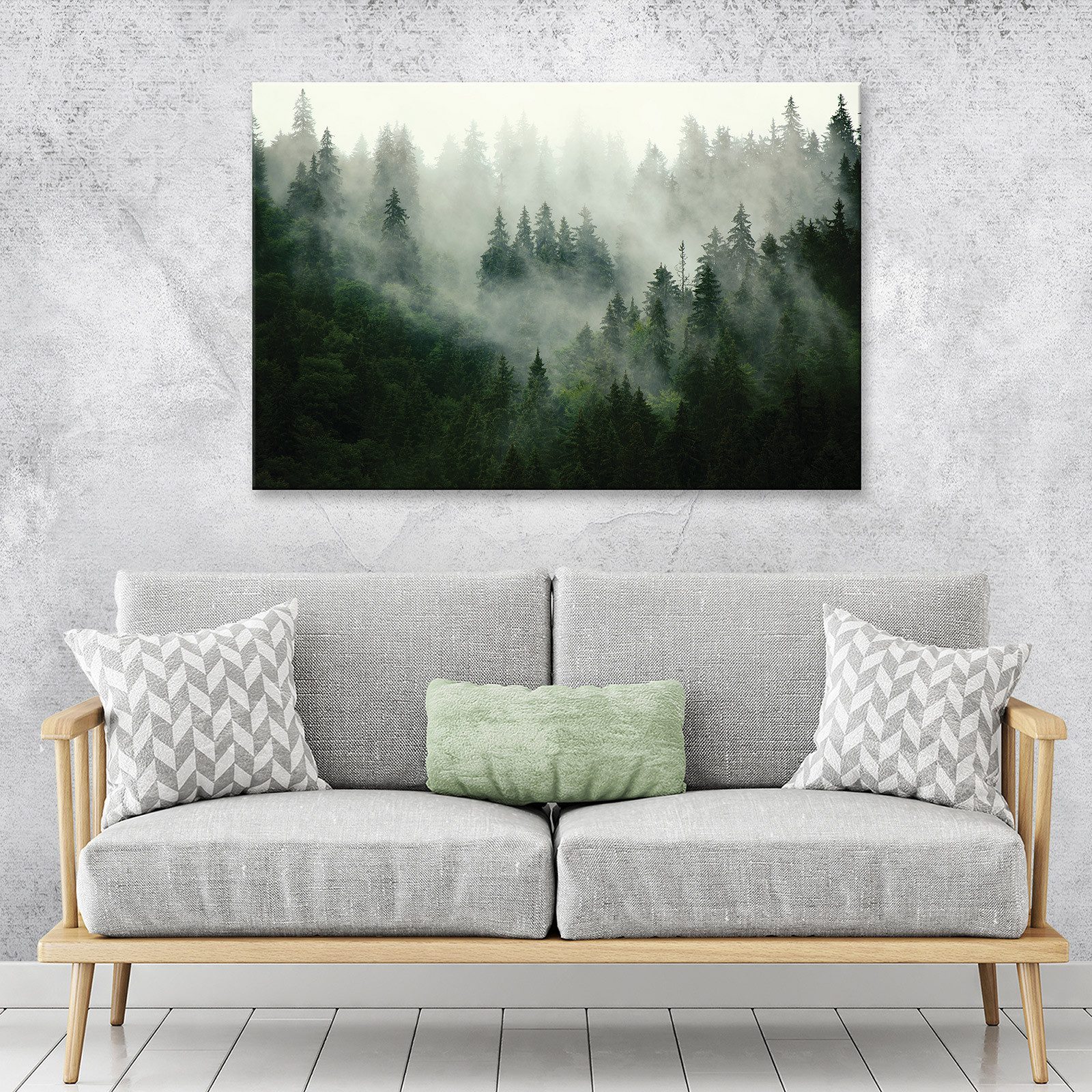 Wallarena Leinwandbild Wald im Nebel Grün Natur Modern XXL Leinwandbilder B günstig online kaufen