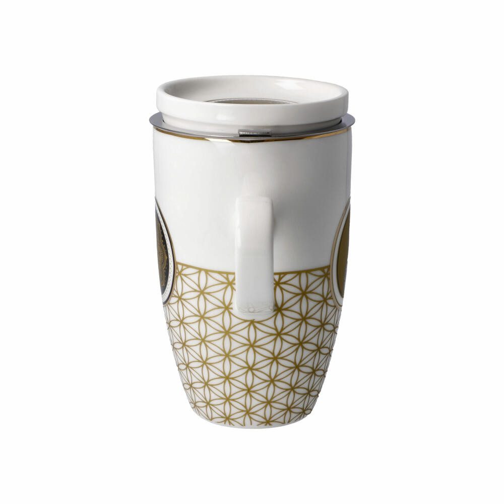 Goebel Becher Teetasse Blume des Lebens, Fine Bone China, Metall
