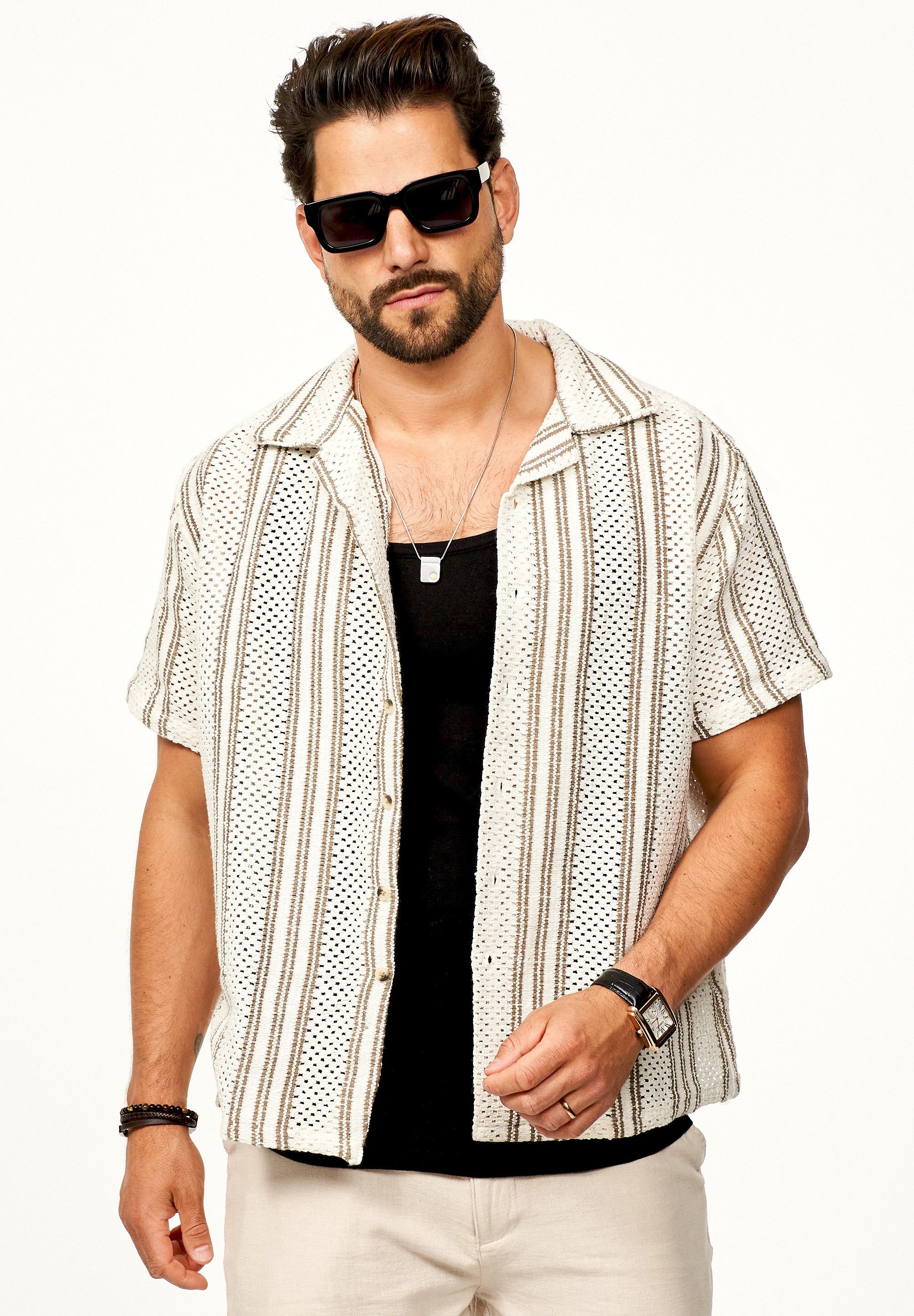 SOULSTAR Kurzarmhemd für Herren Strick Polo Hemd im Retro-Look Overshirt im günstig online kaufen