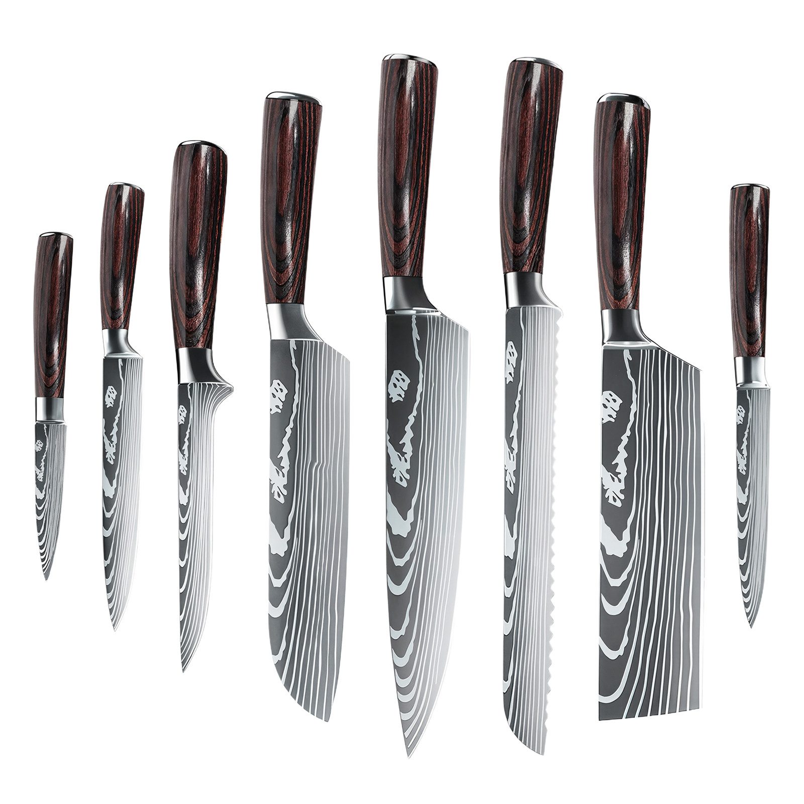 Fine Life Pro Messer-Set Küchenmesser Komibpaket mit Geschenkbox (Set, 8-tlg), Asiatisches Edelstahl Messerset