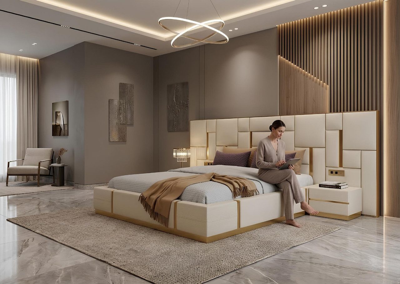 JVmoebel Bett Exklusive Schlafzimmermöbel mit 2 Nachttischen Sofort (Bett), Made in Europa