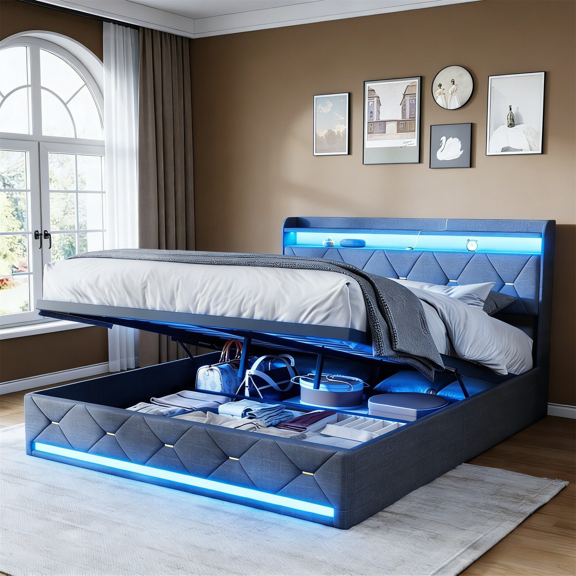 Polsterbett Stauraumbett Doppelbett LED USB