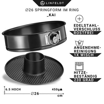 LINFELDT Springform Backform Auslaufsicher & Antihaft Kuchenform mit Ring ⌀ 28 / 26, Teflon - Beschichtung