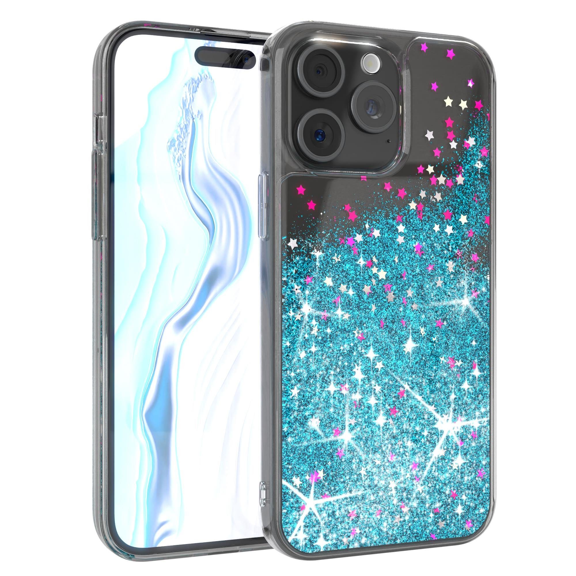 EAZY CASE Handyhülle Liquid Glittery Case für Apple iPhone 15 Pro Max 6,7 Zoll, Gloss Slimcover Girly Backcover Bling Phone Case kratzfeste Cover Blau