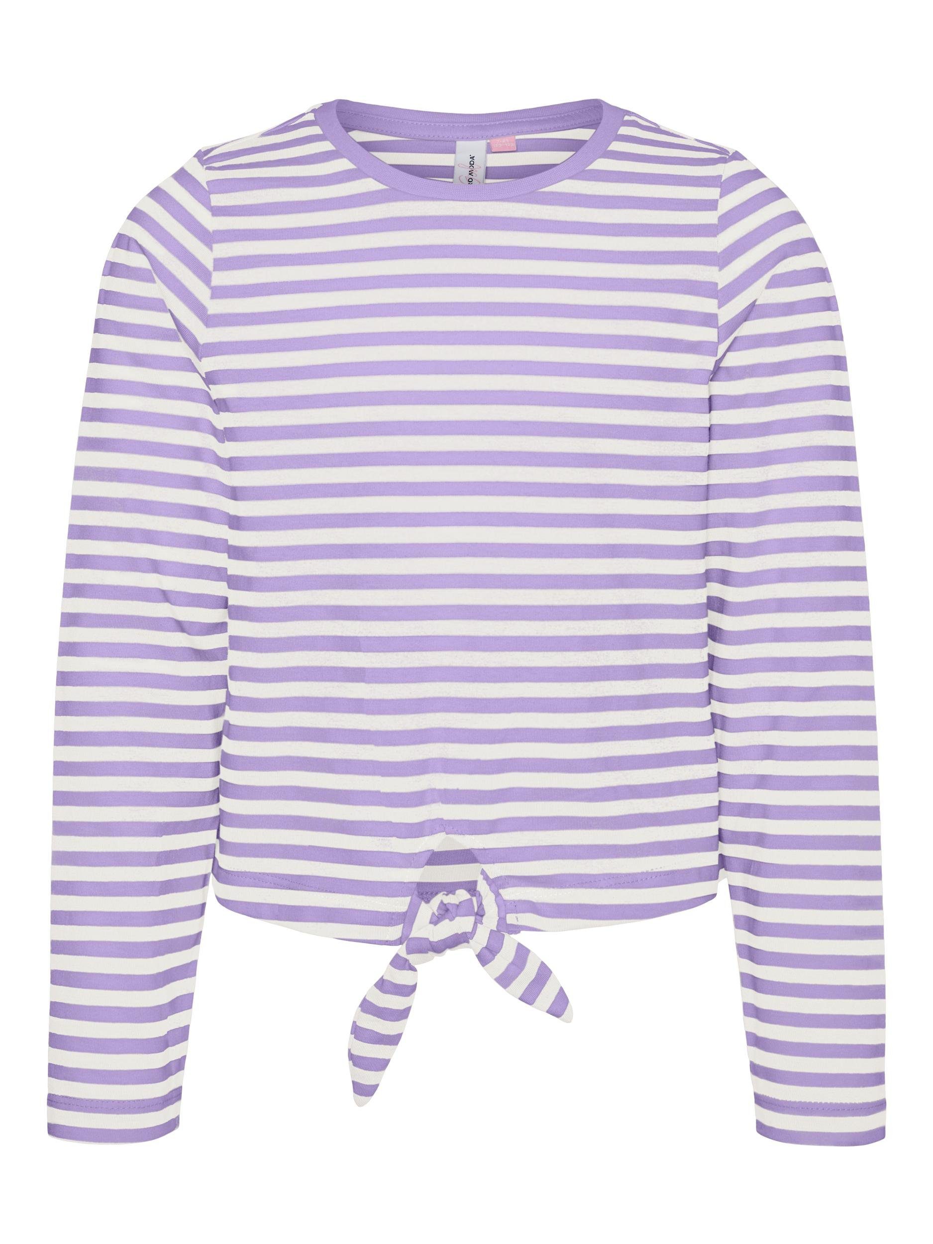 Vero Moda Girl Langarmshirt Stripes:SNOW GIRL Verbena VMSILLEALMA LS Sand WHITE KNOT TOP JRS