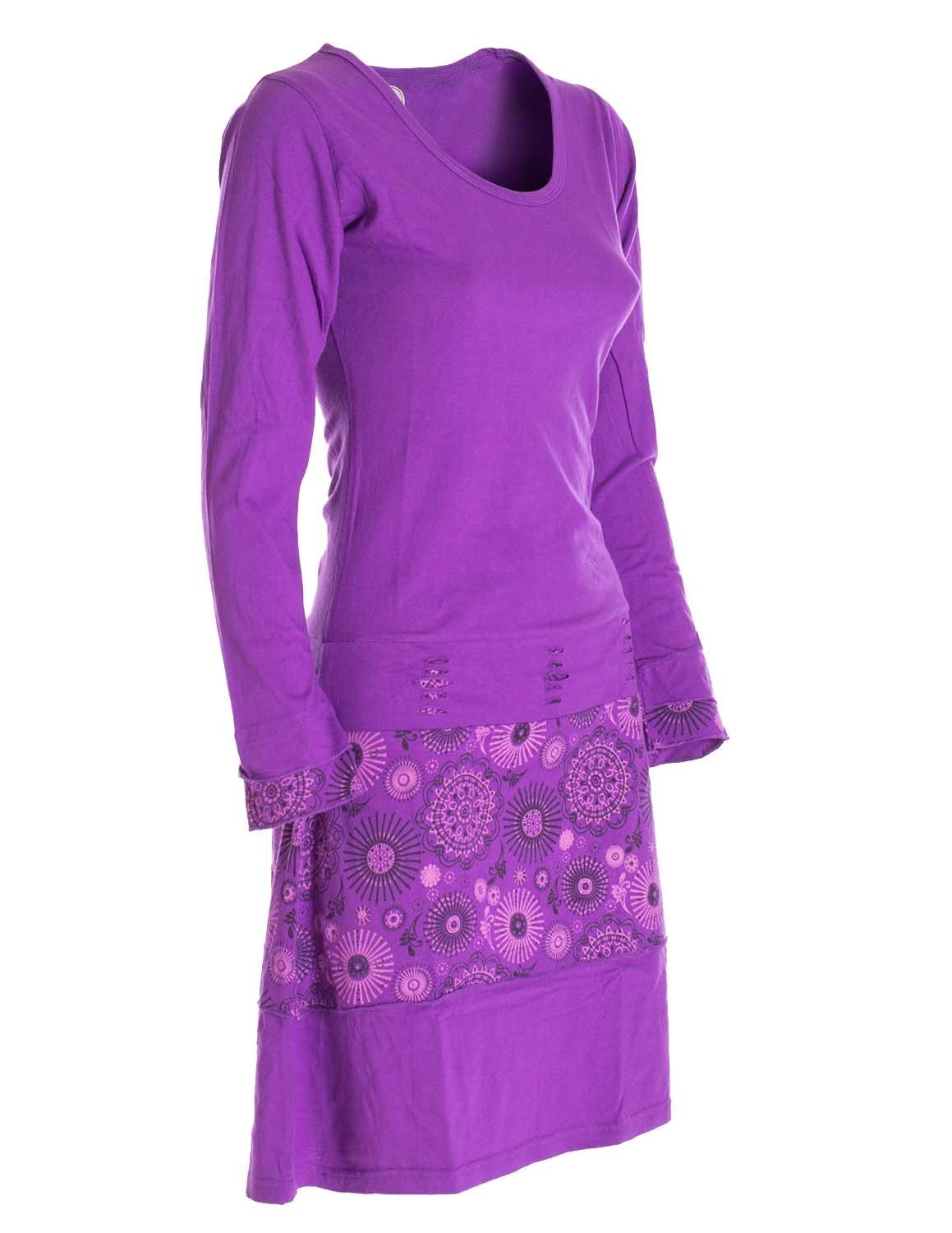 Vishes Midikleid Langarm Keid Mandala Druck Rundhals Ausschnitt Boho Ethno, Festival, Goa Style – Bild 4 von 5