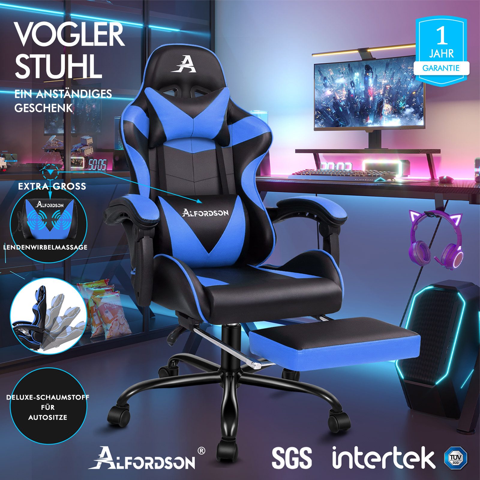 ALFORDSON Gaming-Stuhl Ergonomischer Racing Gaming-Bürostuhl, neigbar und h günstig online kaufen