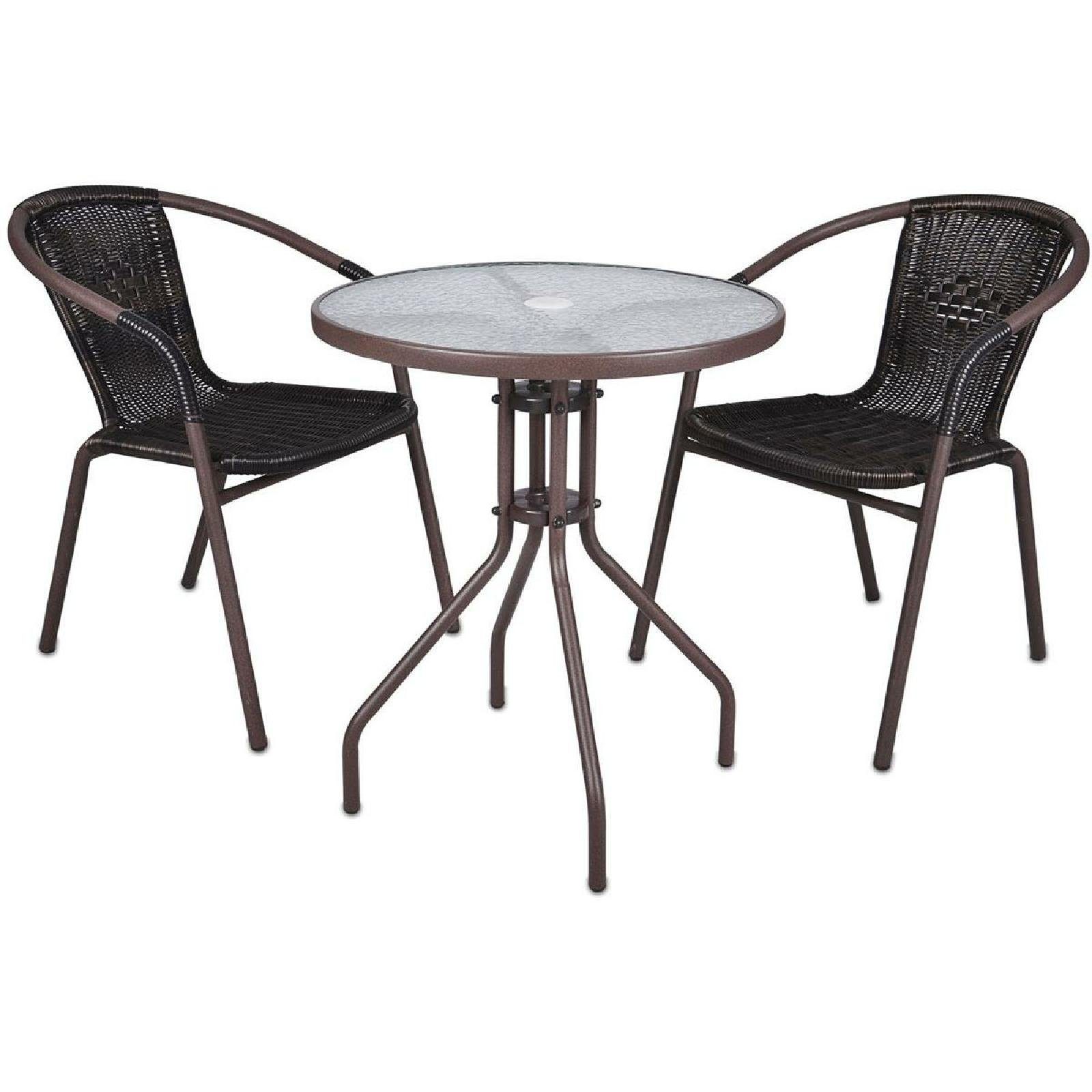VCM Garten-Essgruppe Gartenmöbel-Set Poly-Rattan H. 73 x B. 53 x T. 60, (Set, 3-tlg., 1x Tisch 2x Stuhl)