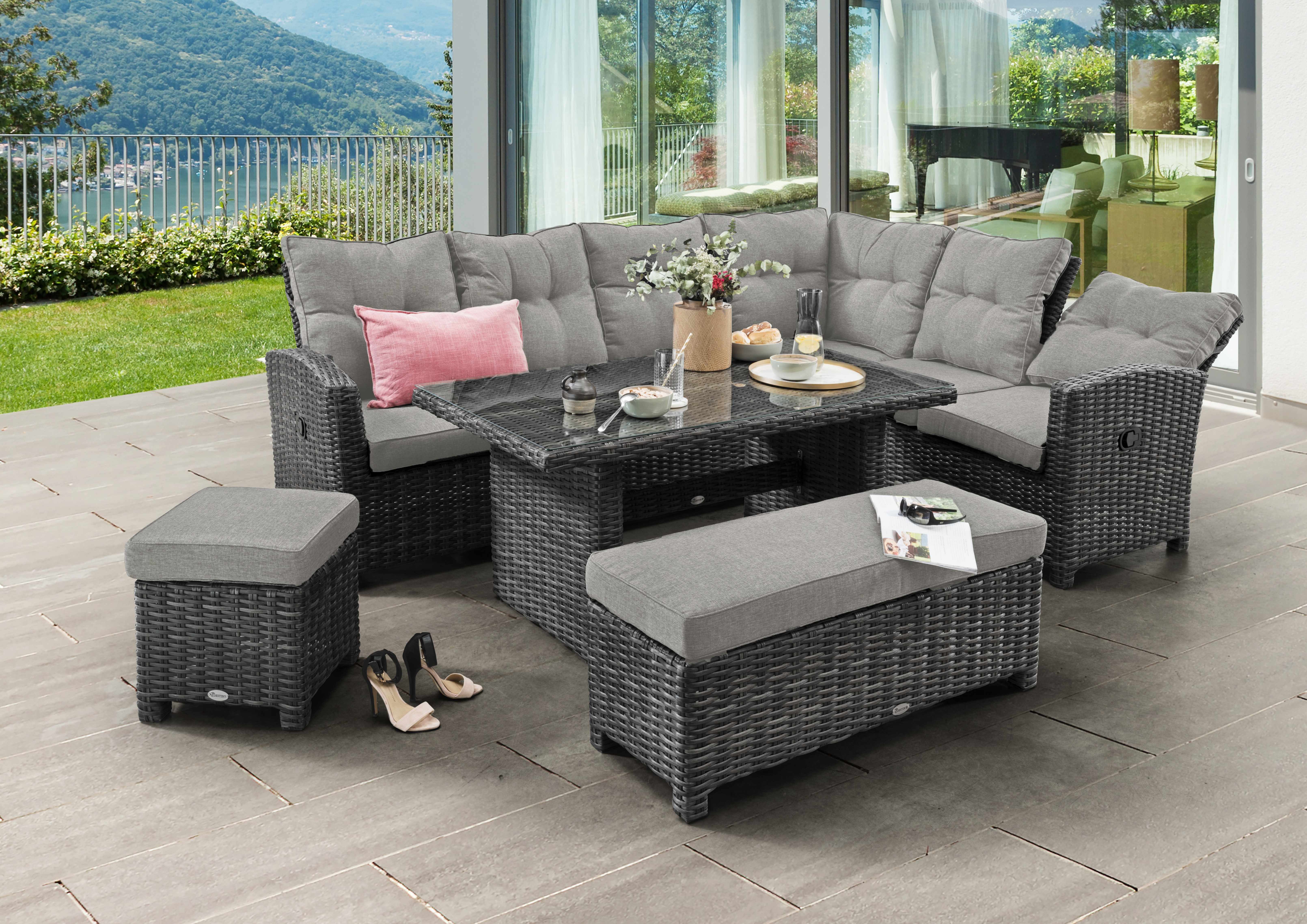 Destiny Gartenlounge-Set SANTA PONSA DE LUXE, 2x Schenkel, 2x Hocker, 1x Tisch 140x80x64 cm, grau meliert