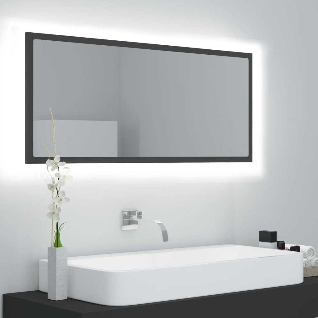 vidaXL Badezimmerspiegelschrank LED-Badspiegel (1-St) cm 100x8,5x37 Acryl Grau