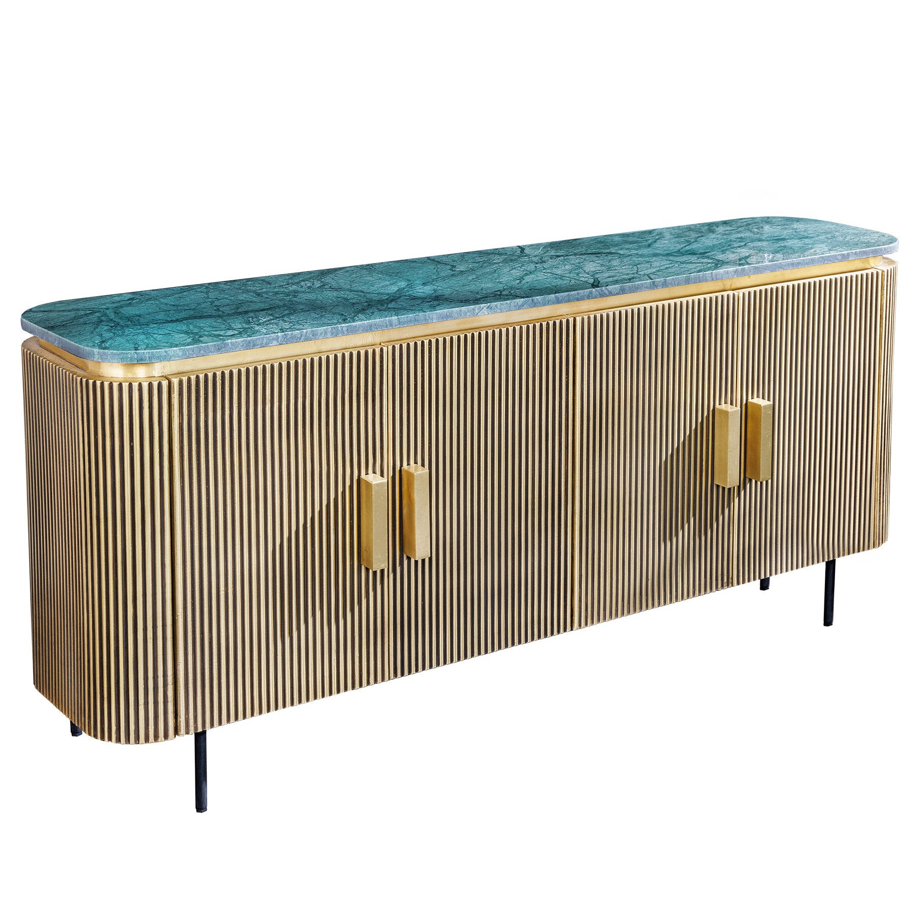 riess-ambiente Sideboard VENEZIANO 160cm messing / grün (Einzelartikel, 1 St), Wohnzimmer · Massivholz · Metall · Marmor · Kommode · Retro Design