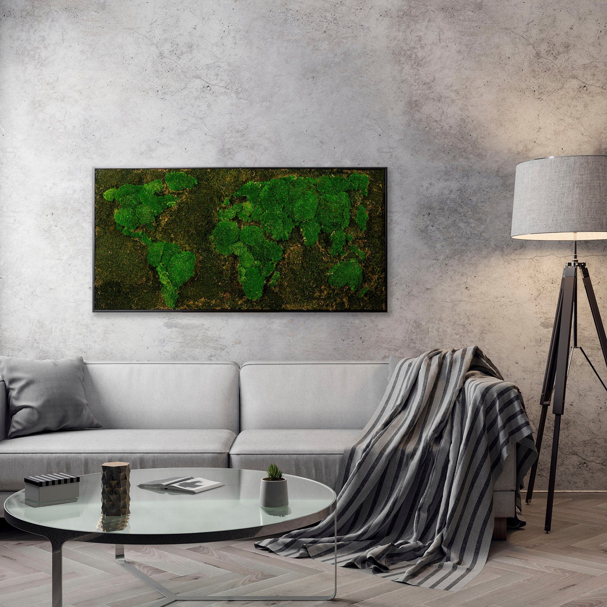 Bönninghoff Bild mit Rahmen Moos, Weltkarte (1 St), jedes Bild ein Unikat, BxH: 120x60 cm