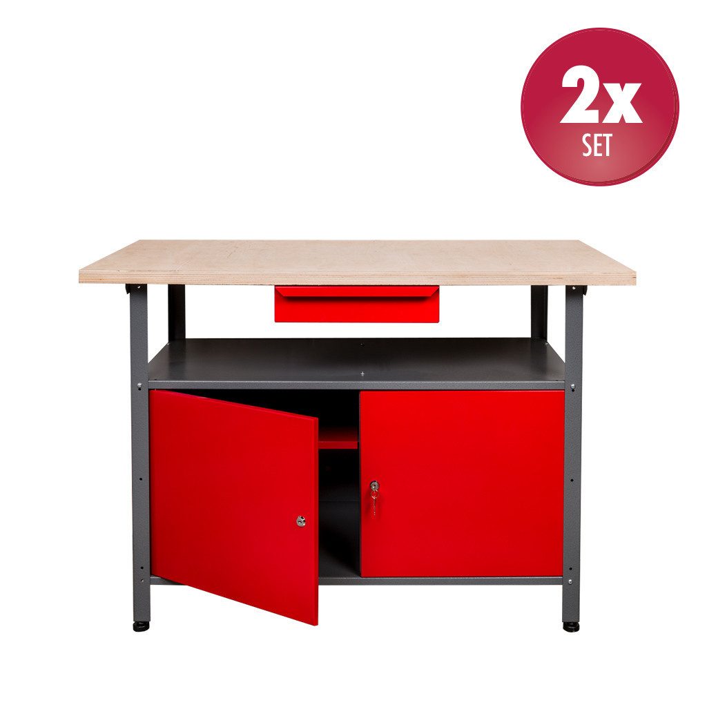 Kreher Werkbank XL 2er Set aus Metall mit 2 Tür in Rot, (2-tlg)