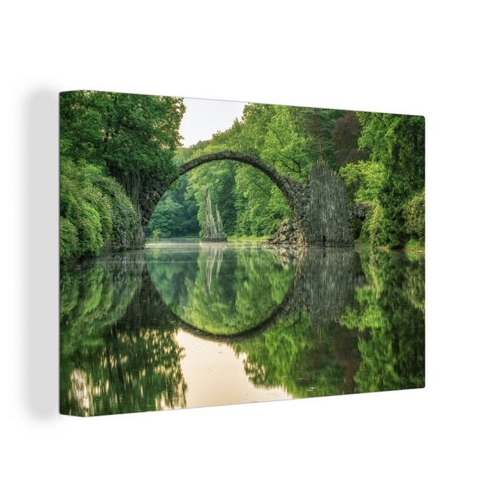 OneMillionCanvasses® Leinwandbild Die deutsche Rakotzbrücke in Kromlau zwischen den Bäumen (1 St) Wandbild Leinwandbilder Aufhängefertig Wanddeko