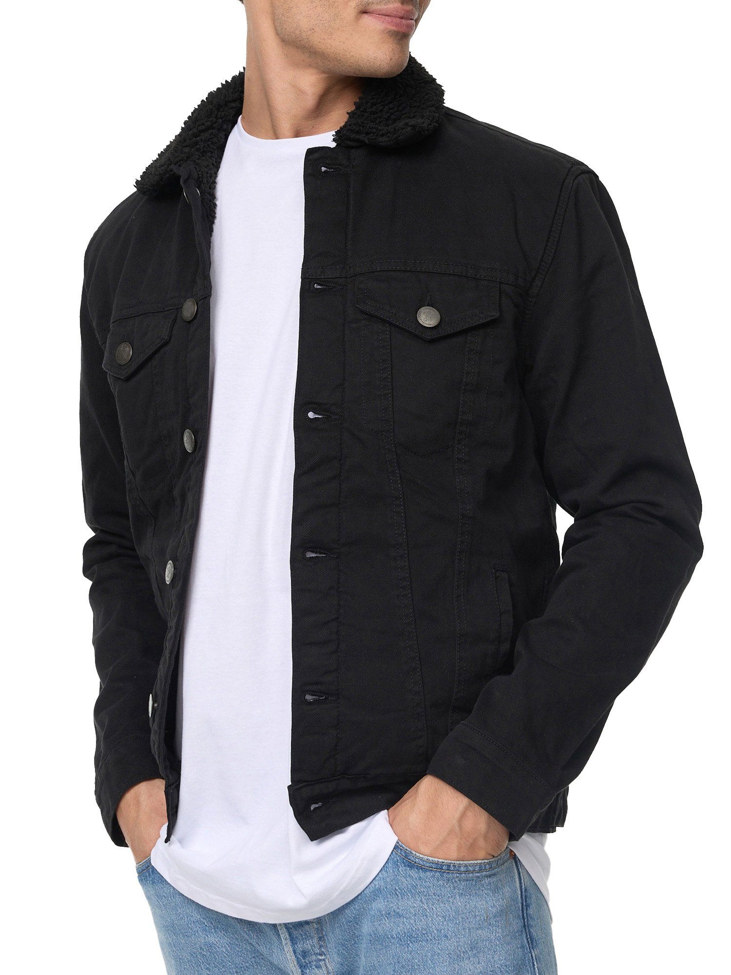 Jacke Jeans Tazzio mit Jeansjacke schwarz Fellkragen A400