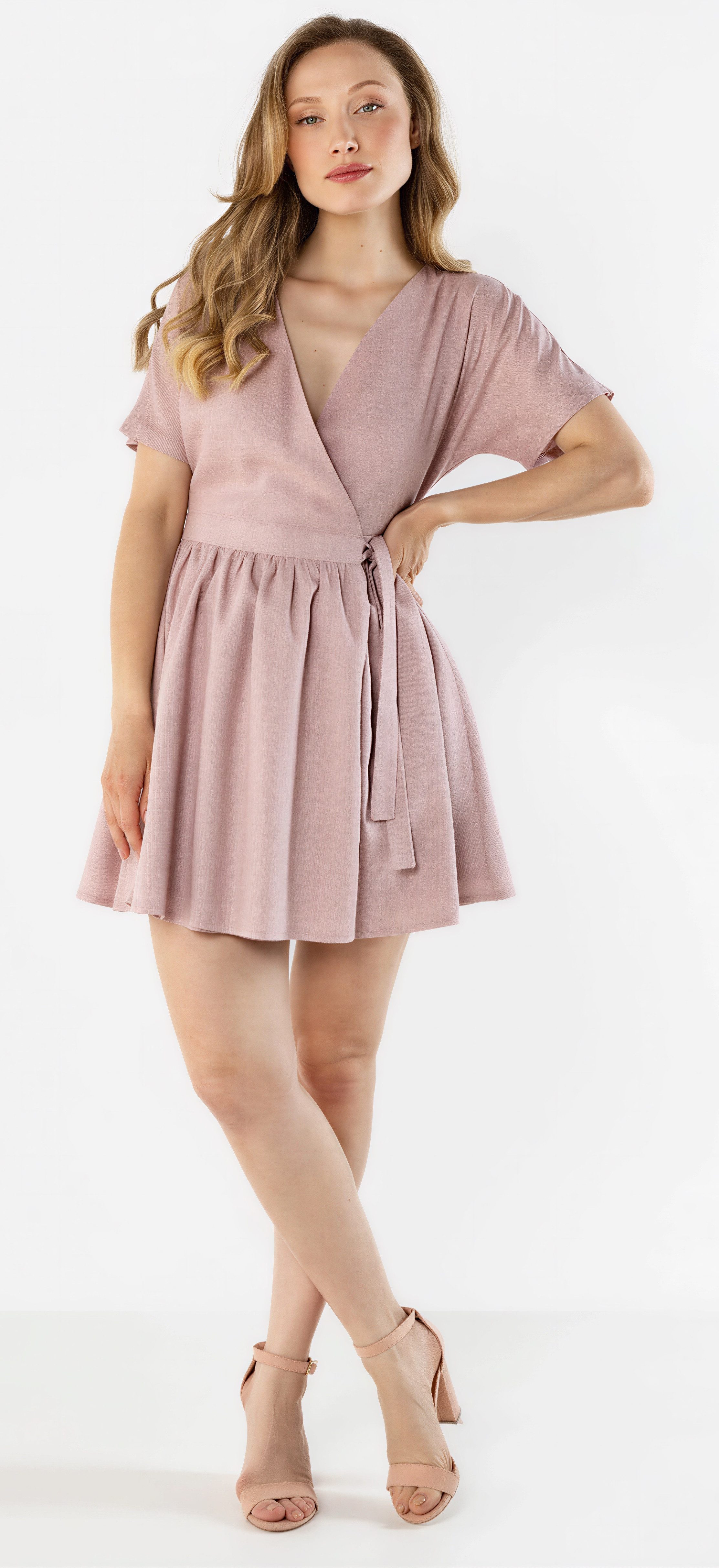 Awama Wickelkleid mit V-Ausschnitt und Bindeband