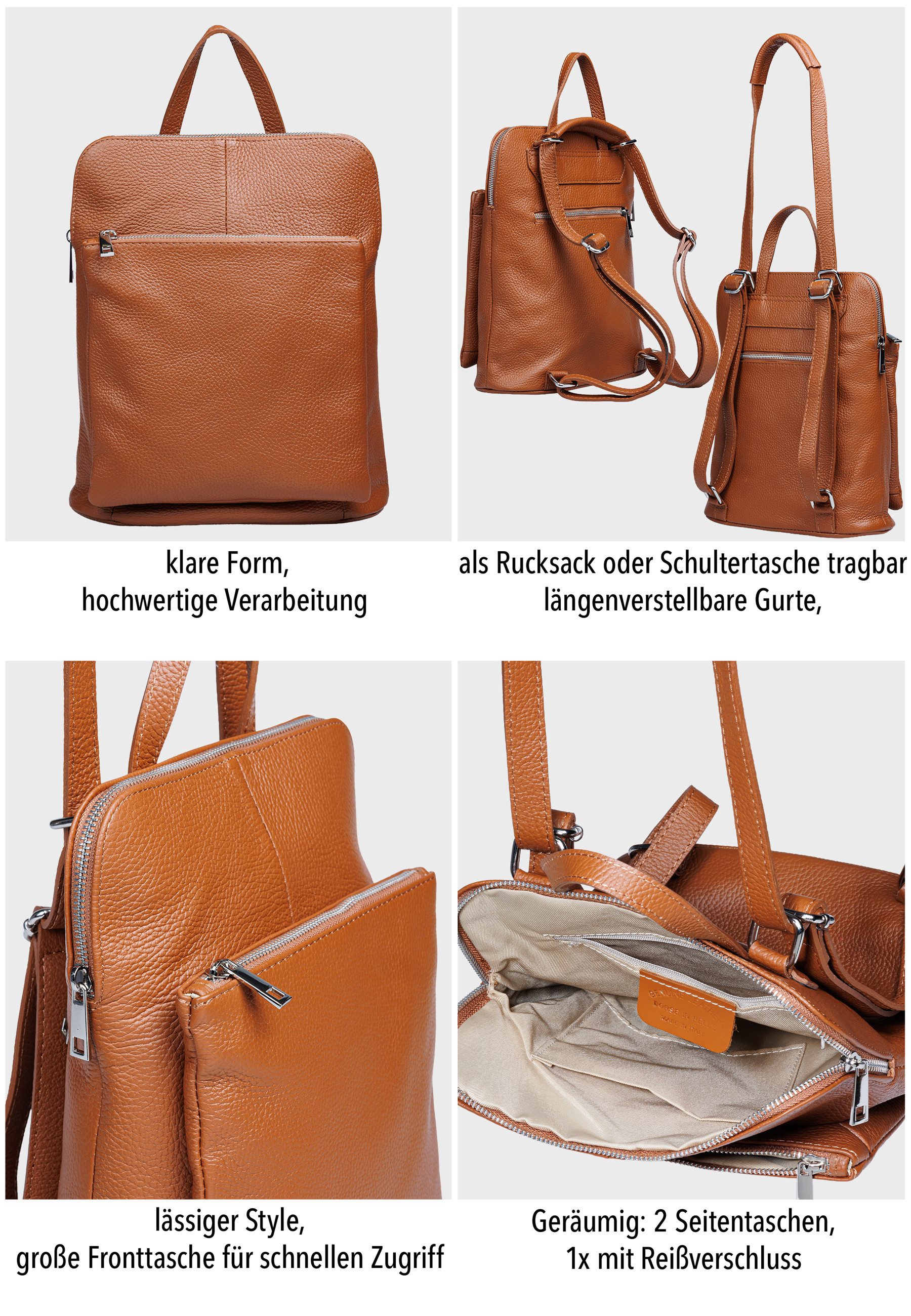 Caspar Schultertasche 2in1 Damen Leder Backpack in 2 Größen - PREMIUM LINE - Modell No.826, casual, leicht & unempfindlich - 100% Echtleder - Handmade in Italy – Bild 4 von 5