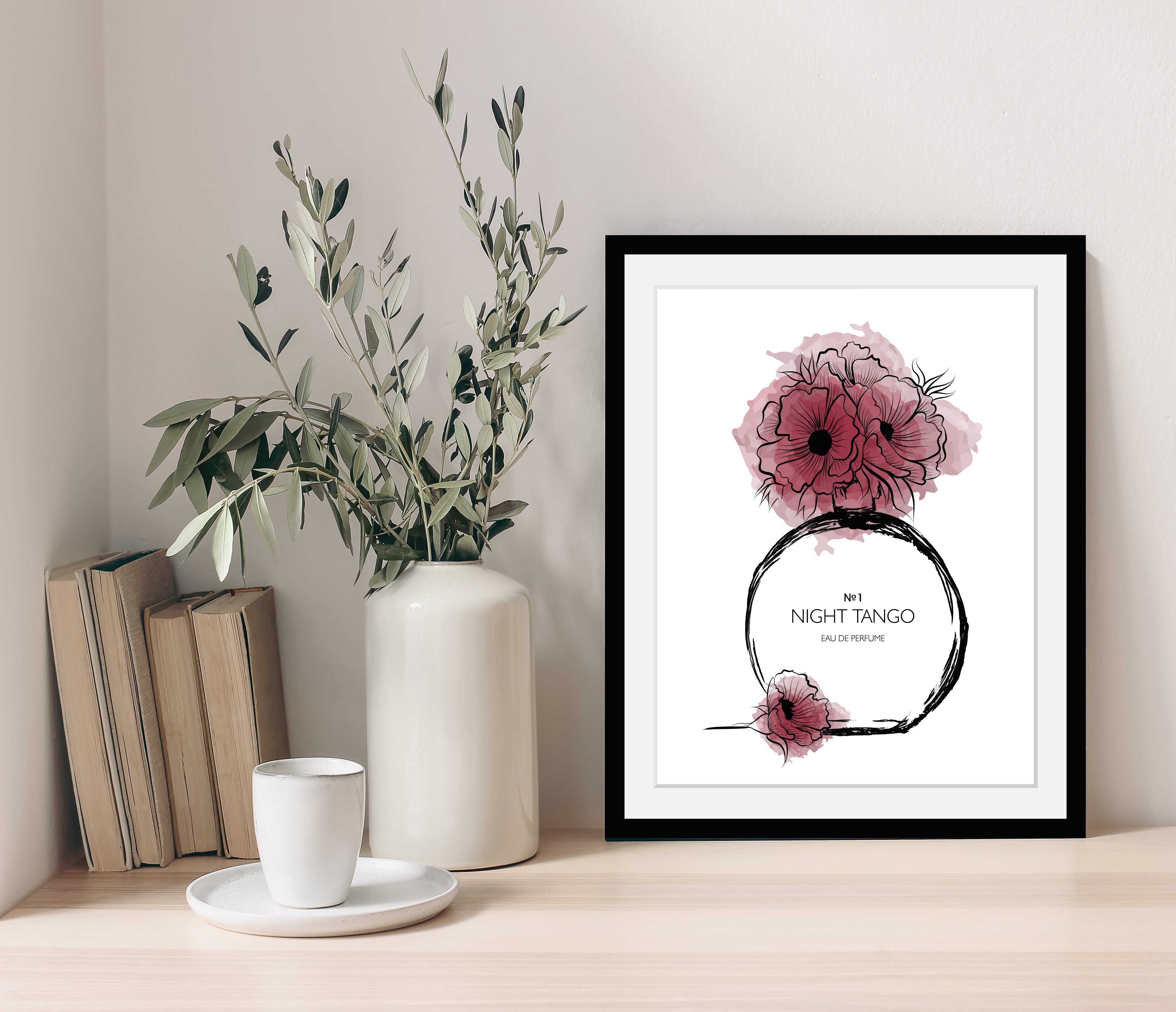 OTTO home Bild mit Rahmen Blumen Parfüm - Gerahmter Digitaldruck - Wandbild, (1 St), Holzrahmen - Dekoration