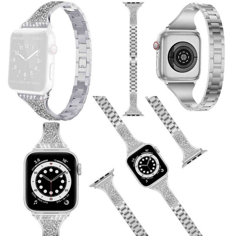 Wigento Smartwatch-Armband Für Apple Watch Series 9 8 7 41 / 6 SE 5 4 40 3  2 1 38 Stahl Armband
